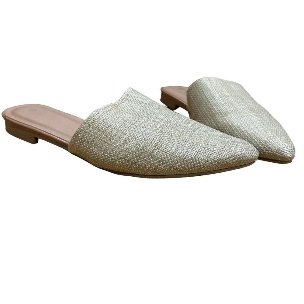 Straw Rattan Pointed Toe Mule Slides Flats - Picture 2 of 9